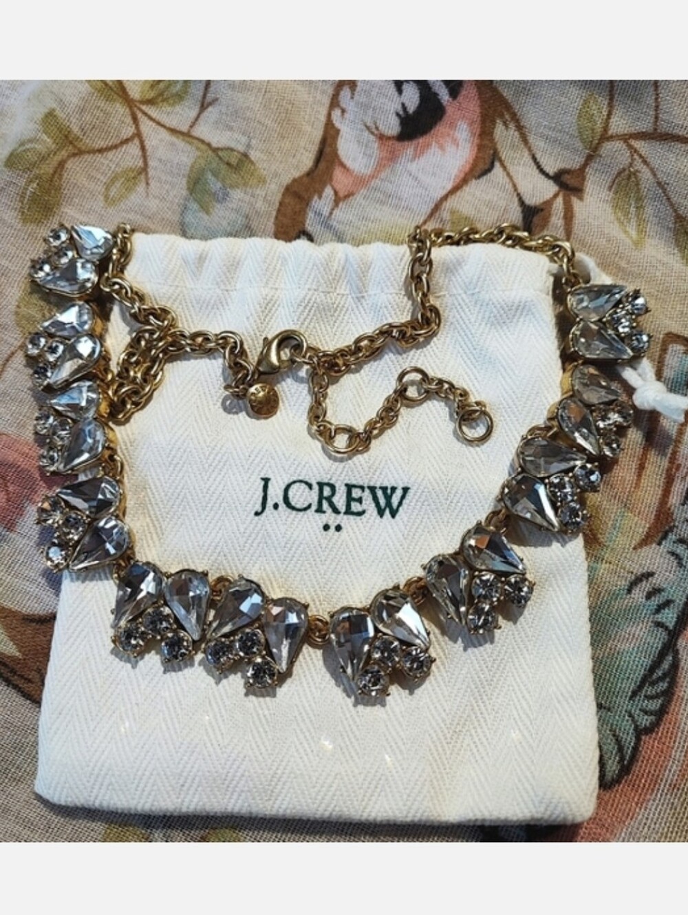 J. Crew Round Teardrop Crystal Clear Rhinestones Oxidized Brass Necklace Bride